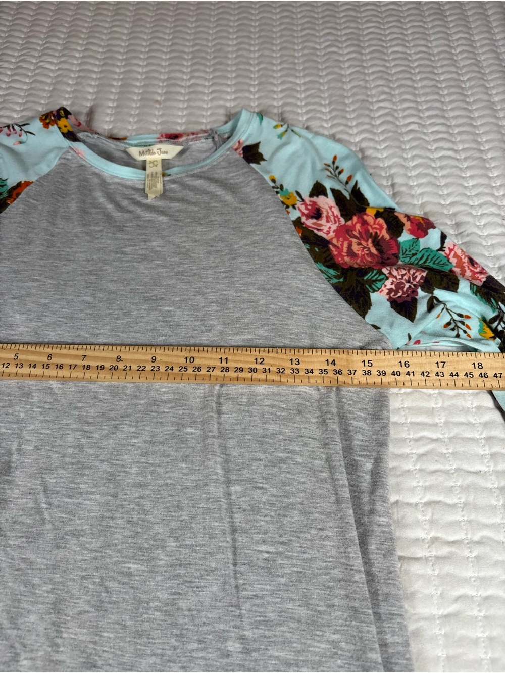 Matilda Jane Small Floral Raglan Sleeve Top Gray Mint Blue Boho Cottagecore - Picture 5 of 6